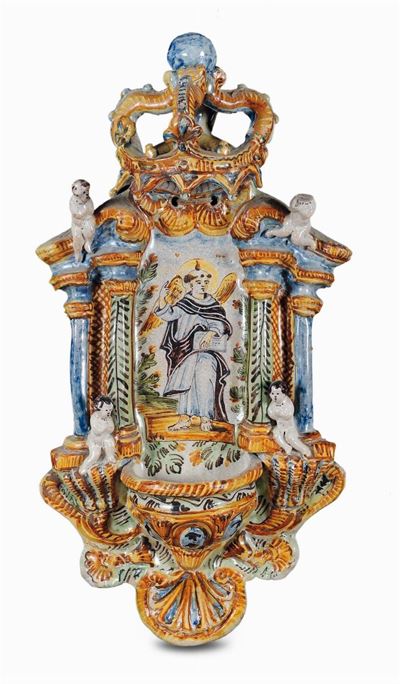 Acquasantiera in Maiolica, Puglia XIX Secolo
