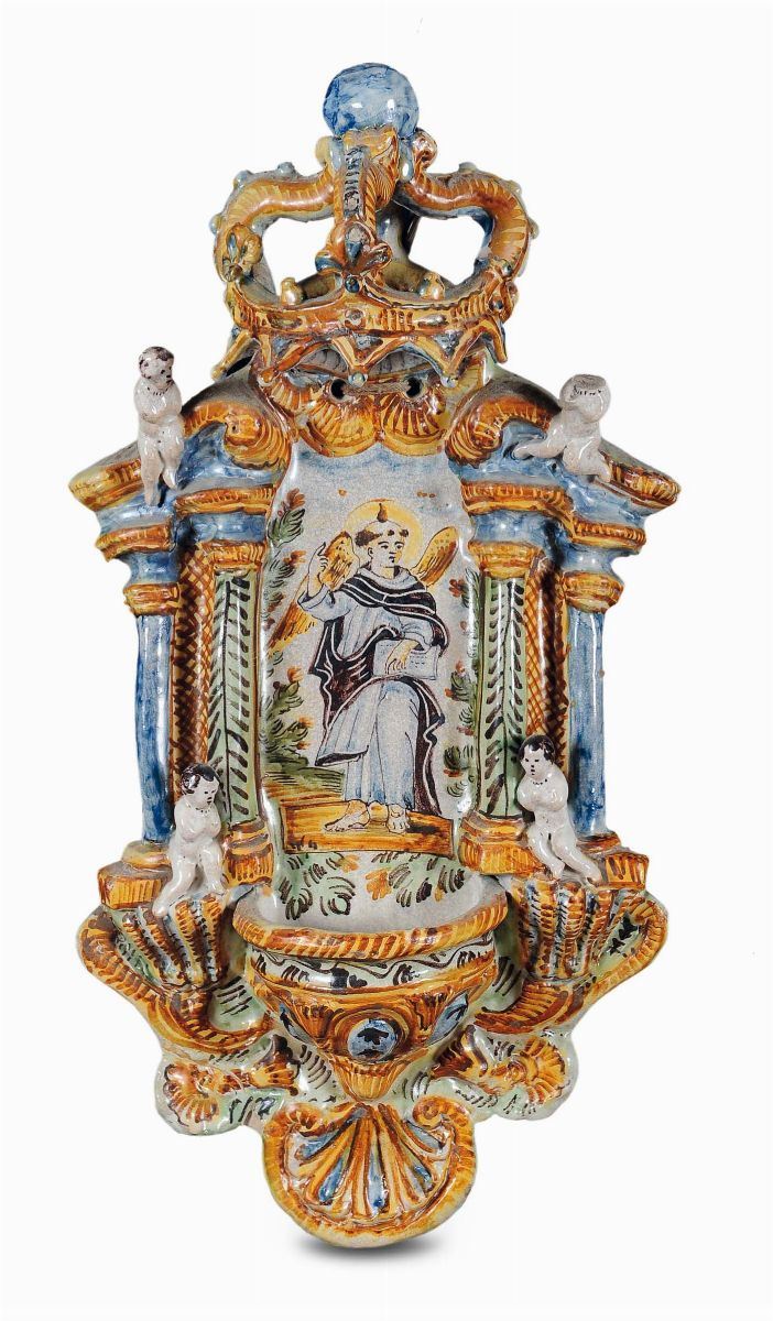 Acquasantiera in maiolica, Puglia XIX secolo  - Auction An important Genoese Heritage - I - Cambi Casa d'Aste