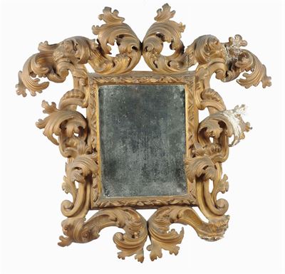 Specchiera in Legno Intagliato e Dorato, XVII Secolo