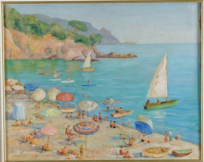 Armando Figallo (1892-1984)spiaggia con Bagnanti, 1952
