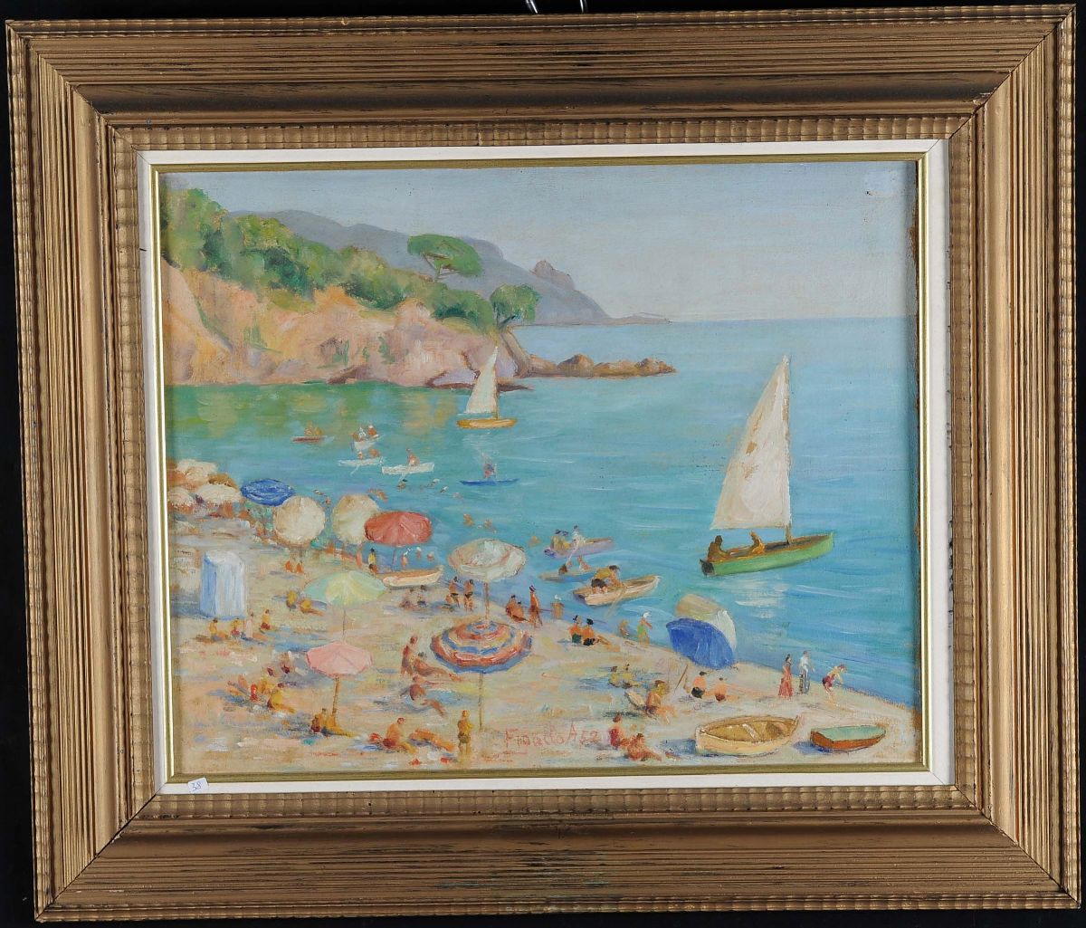 Armando Figallo (1892-1984)spiaggia con Bagnanti, 1952