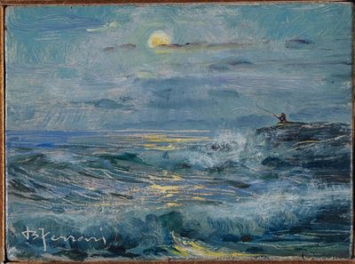 Berto Ferrari (1887-1965)pescatore al Chiaro di Luna
