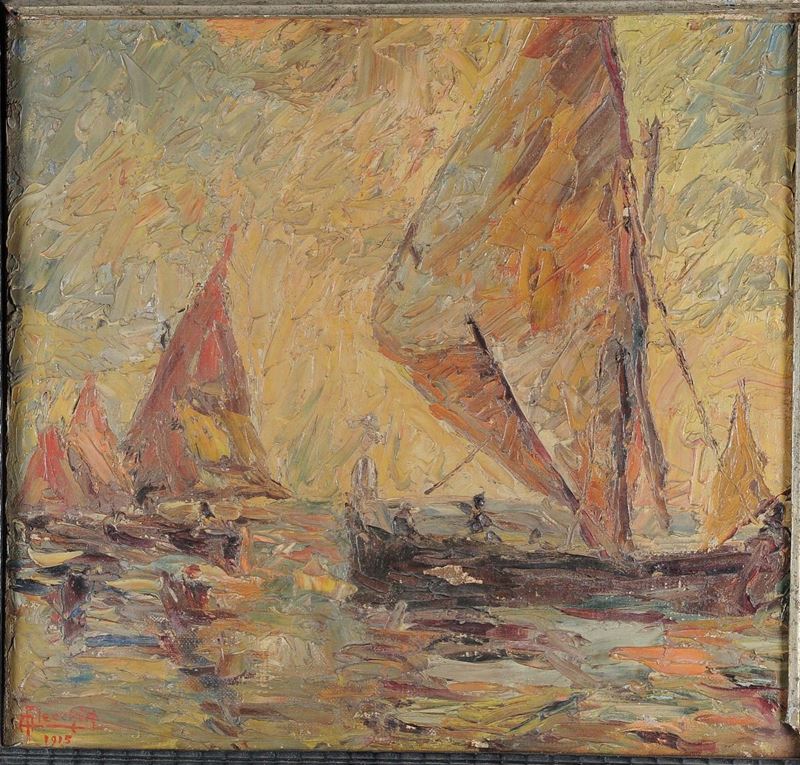 A.Flecchia Vele nella laguna, 1915  - Asta Eredità Emilio Bruzzone - I - Cambi Casa d'Aste