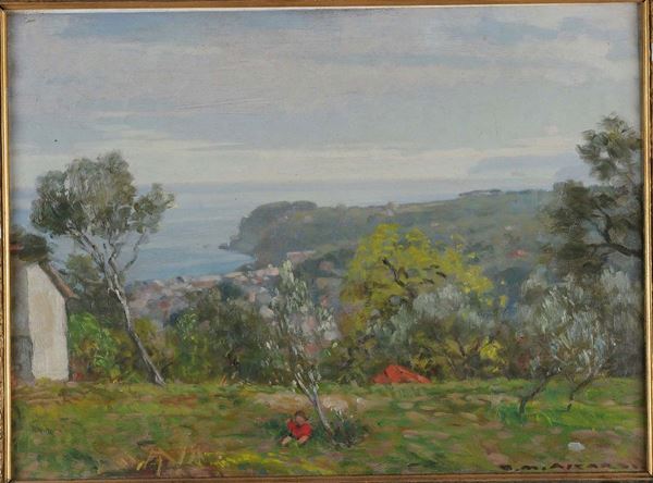 Giorgio Matteo Aicardi (1891-1985) Paesaggio ligure con bambino