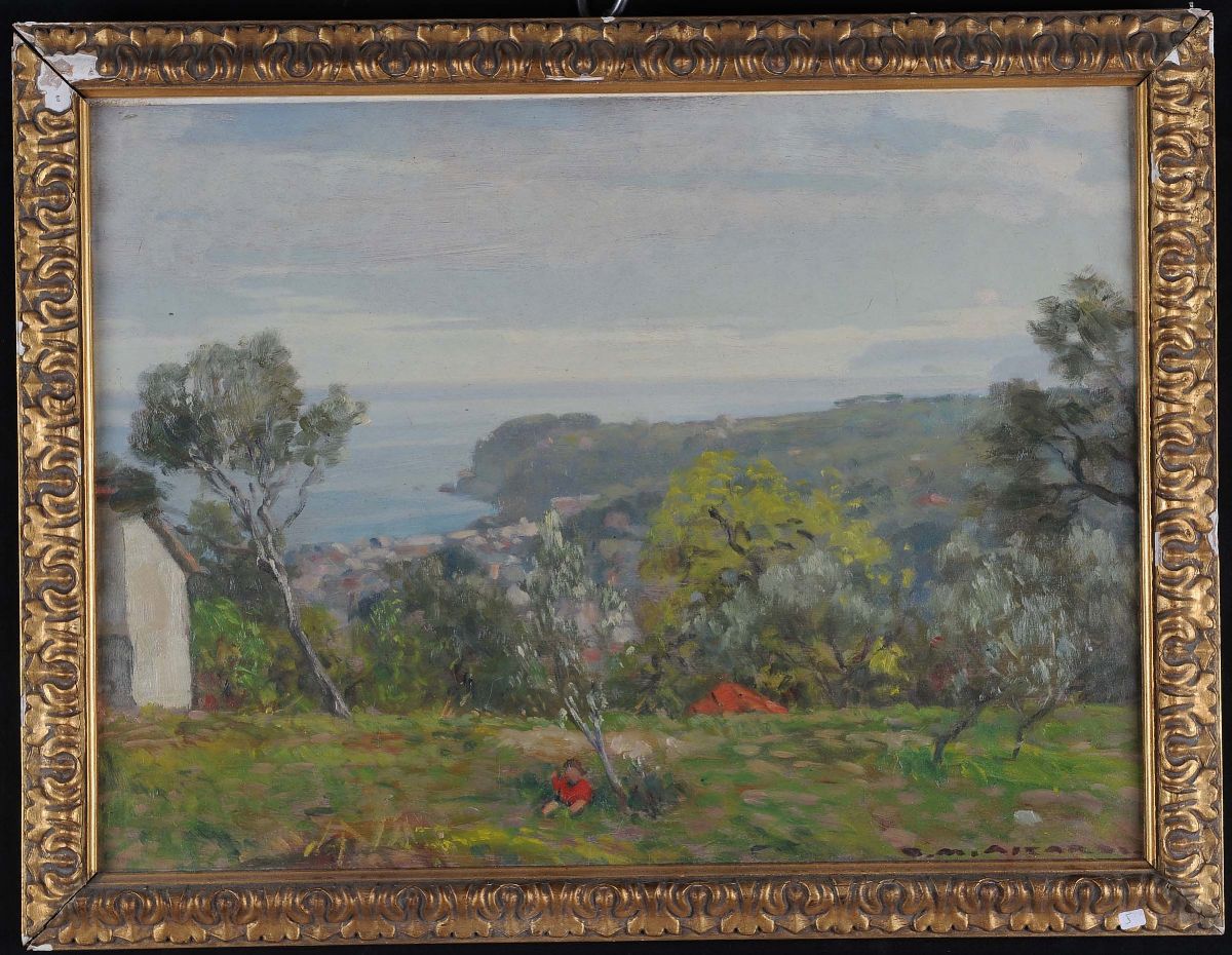 Giorgio Matteo Aicardi (1891-1985)paesaggio Ligure con Bambino