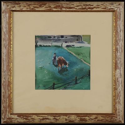 Aurelio Craffonara (1875-1945)mucca in un Campo