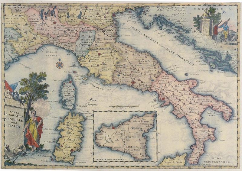 Stampa raffigurante carta geografica, Italia 1742 - Auction An important  Genoese Heritage - I - Cambi Casa d'Aste