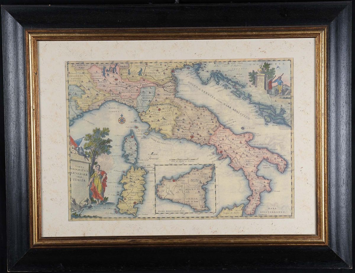 Stampa Raffigurante Carta Geografica, Italia 1742
