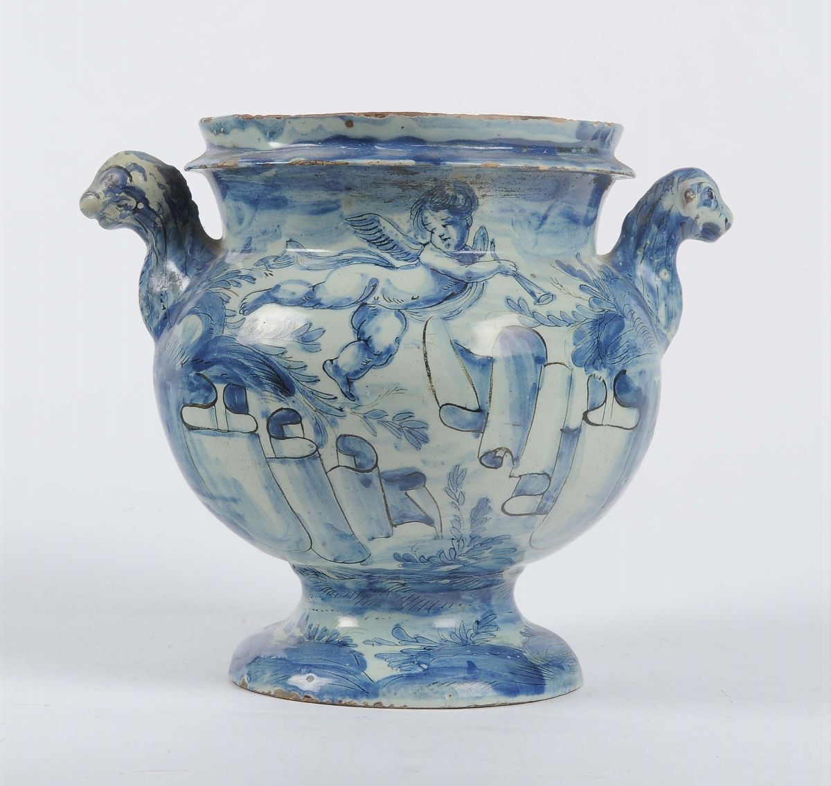 Vaso da Farmacia con Decoro Bianco e Blu, Savona XVIII Secolo