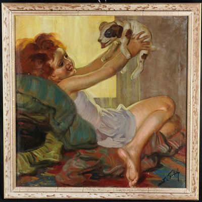 Mattia Traverso (1885-1956)bambina con Cane