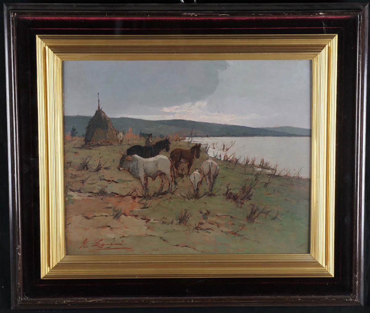 Giovanni Lomi (1889-1969)buttero con Animali