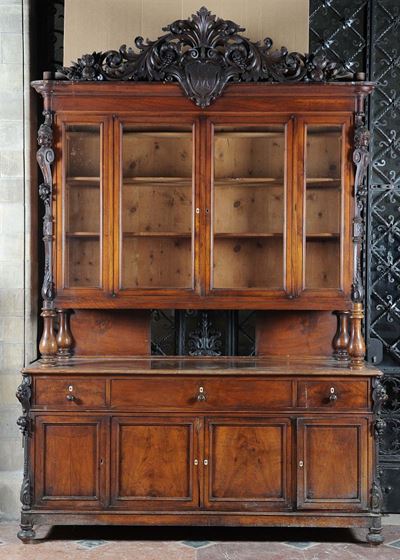 Grande Credenza a Doppio Corpo in Mogano, XIX Secolo