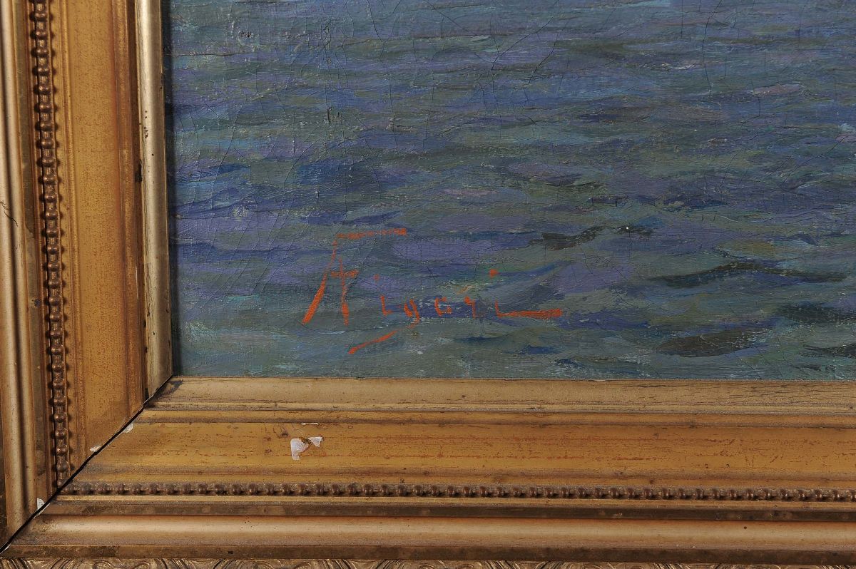 Andrea Figari (1858-1945)veduta del Porto di Genova con Rimorchiatori