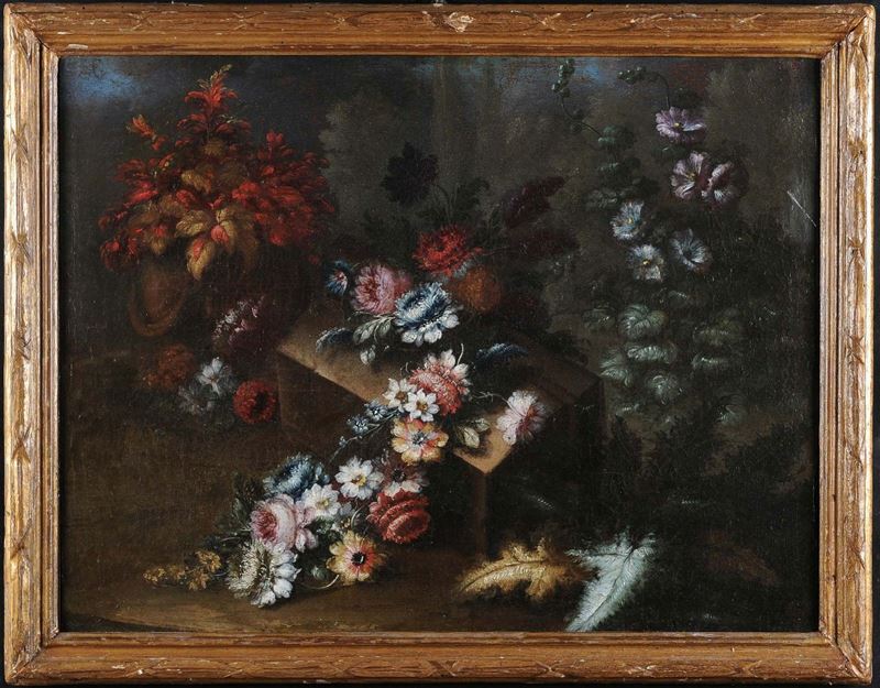 Scuola Napoletana del XVIII secolo Natura morta con fiori  - Asta Antiquariato e Dipinti Antichi - II - Cambi Casa d'Aste