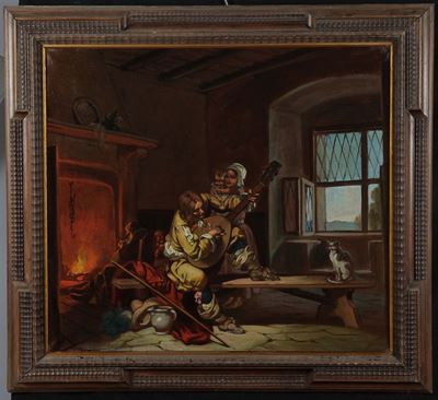 Mattia Traverso (1885-1956)scena D'interno con Musicante