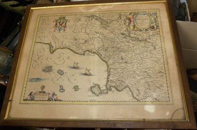 Lotto di Stampe Acquerellate con Carte Geografiche