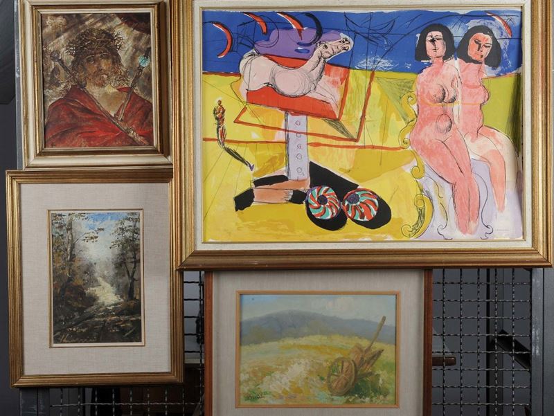 Lotto di tre dipinti a soggetti vari  - Auction Antique and Old Masters - II - Cambi Casa d'Aste