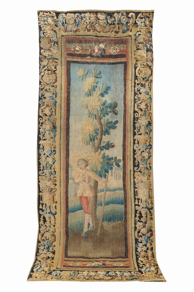 Arazzo raffigurante paggio in un giardino, manifattura francese del XVIII secolo  - Asta Antiquariato e Dipinti Antichi - II - Cambi Casa d'Aste