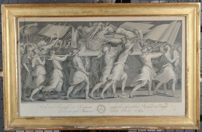 Stampa in cornice dorata raffigurante Parte del trionfo di Scipione  - Auction Antique and Old Masters - II - Cambi Casa d'Aste