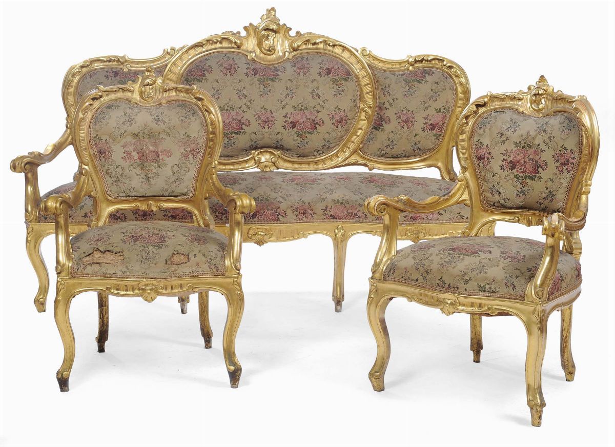 Salotto Luigi Filippo in Legno Dorato, Napoli XIX Secolo