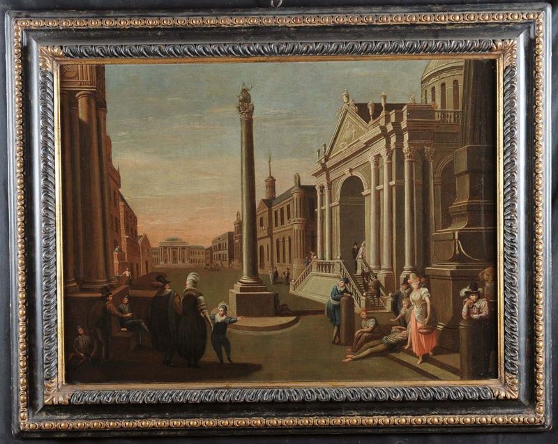 Scuola del XVIII secolo Piazza con personaggi  - Asta Antiquariato e Dipinti Antichi - II - Cambi Casa d'Aste