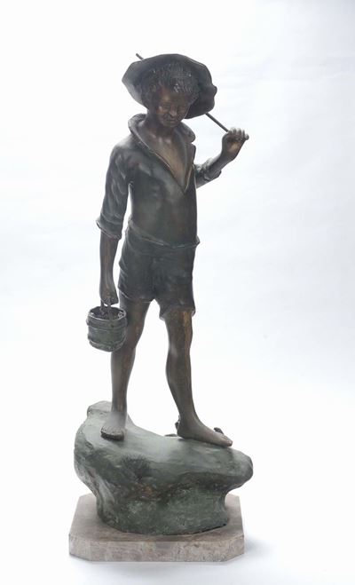 Scultura in Bronzo Raffigurante Pescatore