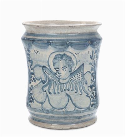 Albarello in Maiolica Raffigurante Putto Alato, Fabbriche la Terza