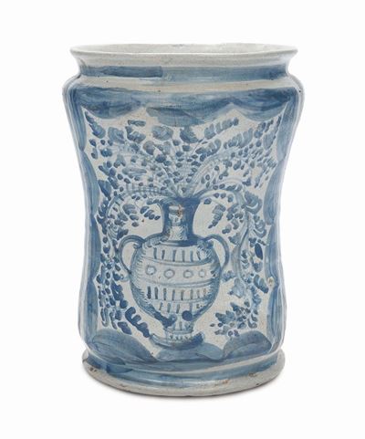 Albarello in Maiolica Raffigurante Vaso con Fiori, Fabbriche la Terza