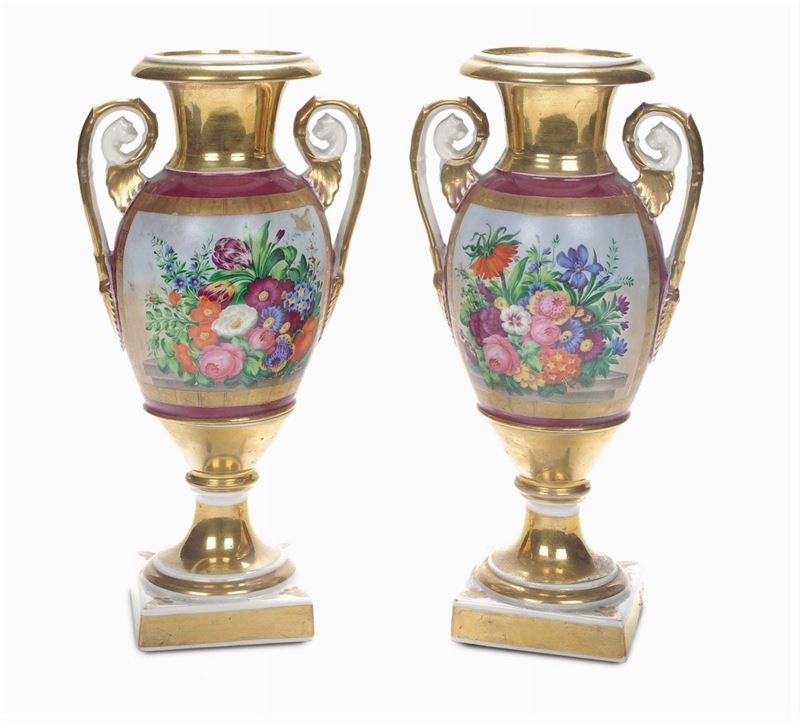 Coppia di vasi Impero in porcellana, Francia, XIX secolo  - Auction Antique and Old Masters - II - Cambi Casa d'Aste