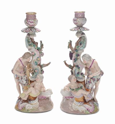 Coppia di Portacandele in Porcellana di Meissen