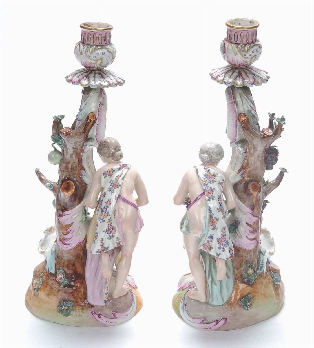 Coppia di Portacandele in Porcellana di Meissen