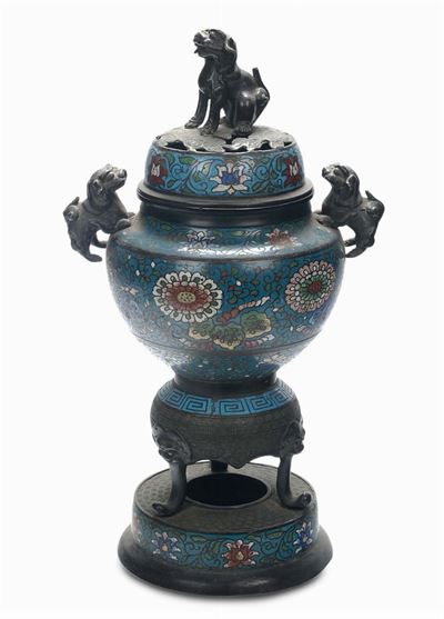 Brucia Profumi in Smalti Cloisonnè e Bronzo, Giappone XIX Secolo