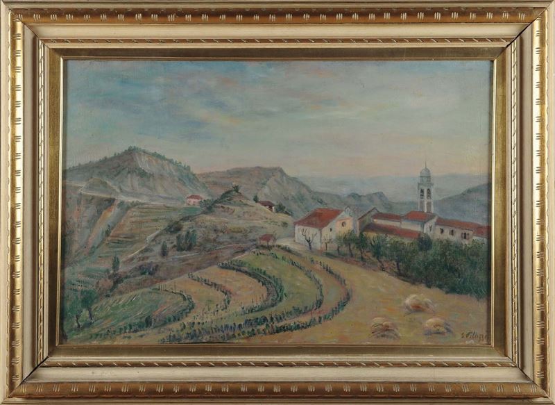 Eso Peluzzi (1894-1985) Paesaggio con scorcio di paese  - Asta Dipinti del XIX e XX secolo - Cambi Casa d'Aste