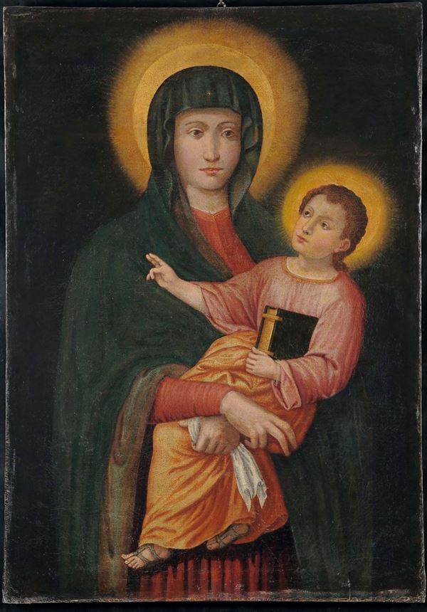 Scuola Piemontese del XVII secolo Madonna con Bambino benedicente