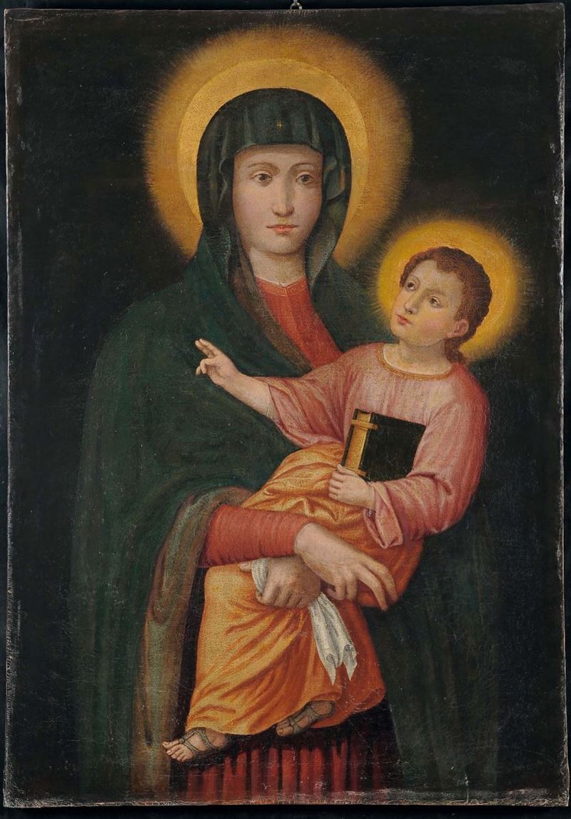 Scuola Piemontese del XVII secolo Madonna con Bambino benedicente  - Asta Antiquariato e Dipinti Antichi - II - Cambi Casa d'Aste