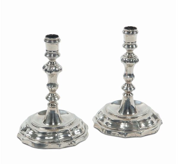 Coppia di candelieri  in argento, Roma 1790 – 1810 Carlo Bartolotti