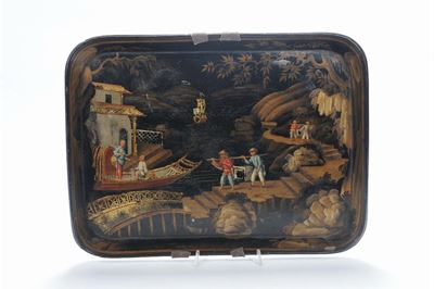 Vassoio Rettangolare in Papier Machè, Inghilterra 1880 Circa