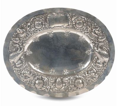 Vassoio in Argento Sbalzato, Svezia 1914 Argentiere C.g. Hallberg