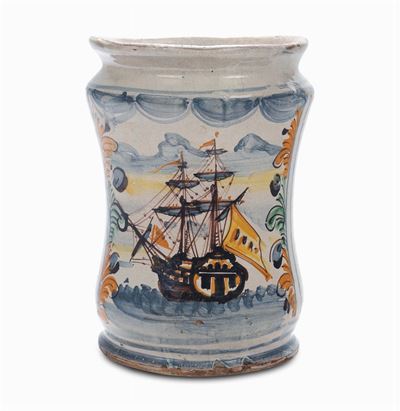 Albarello in Maiolica con Veliero, Napoli XVII Secolo