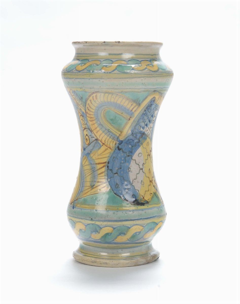 Albarello in Maiolica Burgio con Guerriero, XVII Secolo