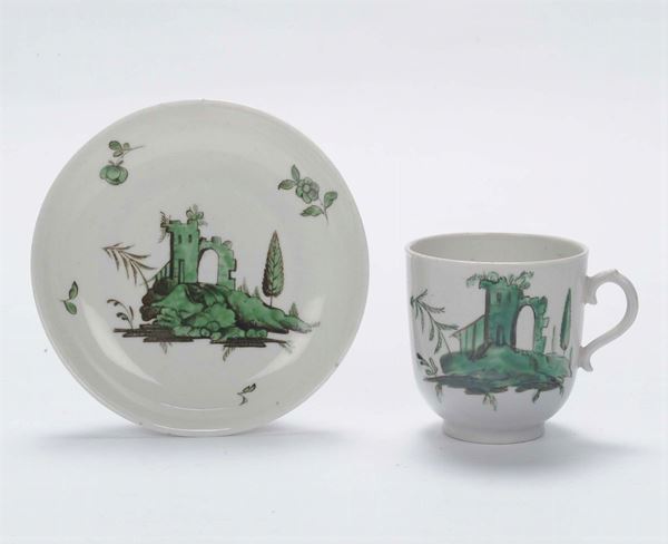 Tazzina e piattino in porcellana, Bassano 1780