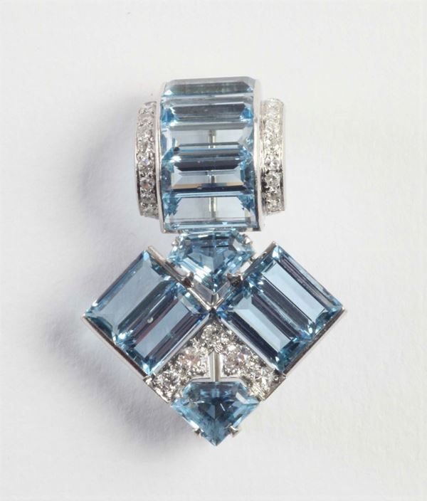 An acquamarine and diamond clip