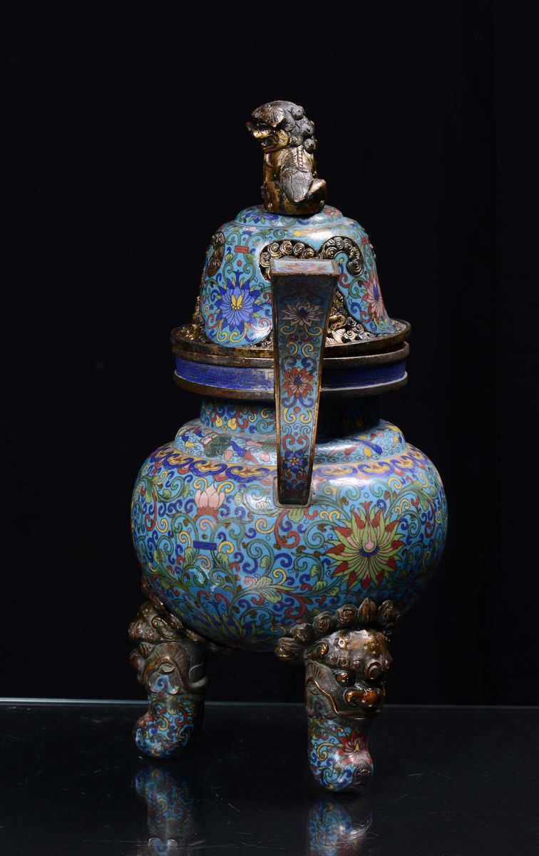 Incensiere in Bronzo Dorato e Smalti Cloisonné, Cina, Dinastia Qing, XIX Secolo