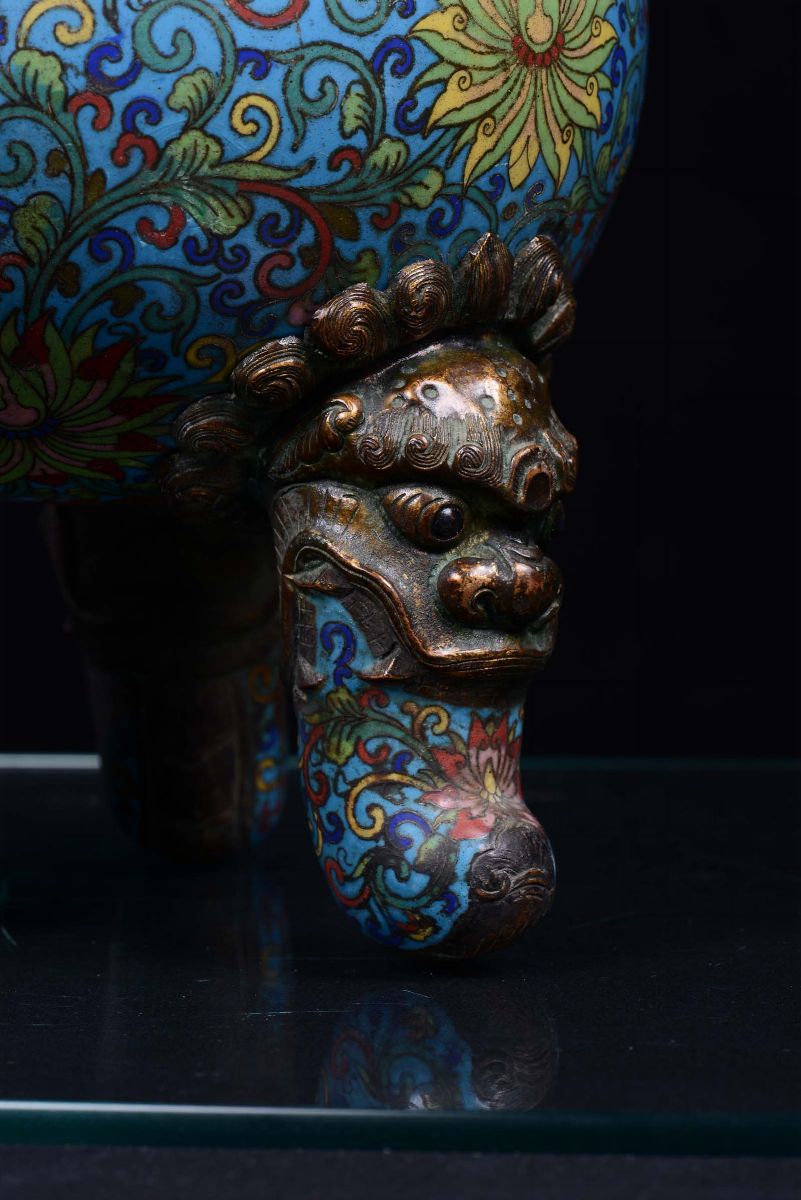 Incensiere in Bronzo Dorato e Smalti Cloisonné, Cina, Dinastia Qing, XIX Secolo