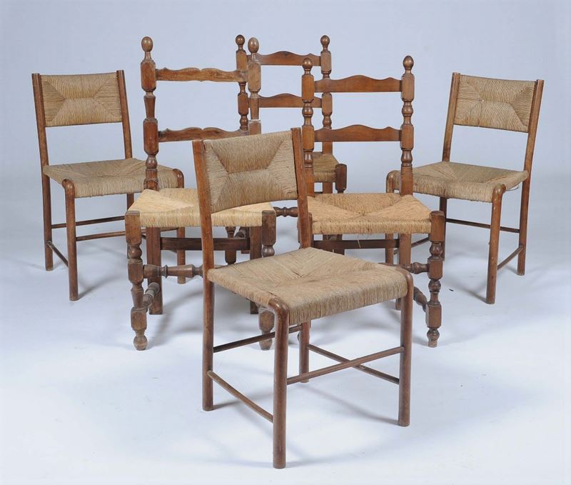 Sei sedie diverse con seduta in paglia  - Auction An important Genoese Heritage - I - Cambi Casa d'Aste