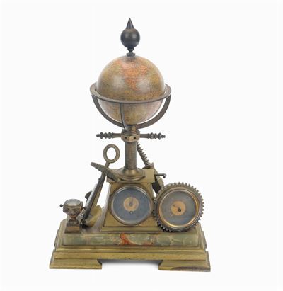 Orologio a Globo in Marmo e Bronzo Dorato, Francia Fine XIX Secolo