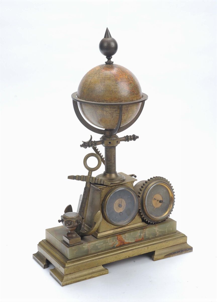 Orologio a Globo in Marmo e Bronzo Dorato, Francia Fine XIX Secolo