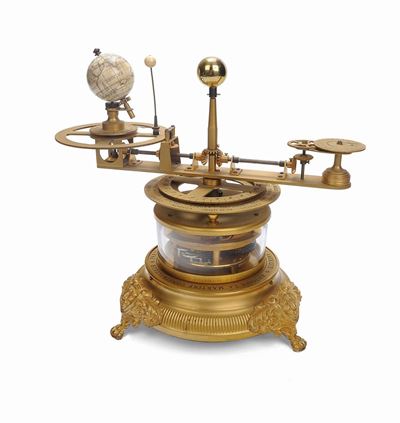 Orologio Planetario in Bronzo Dorato e Avorio, Francia XIX Secolo