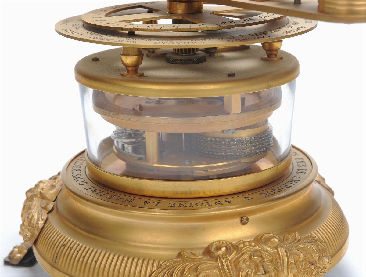 Orologio Planetario in Bronzo Dorato e Avorio, Francia XIX Secolo