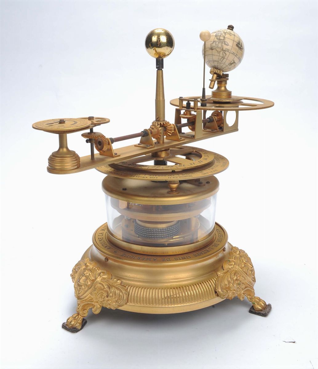 Orologio Planetario in Bronzo Dorato e Avorio, Francia XIX Secolo